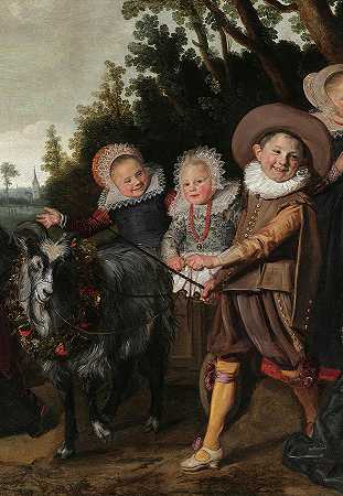 三个孩子和一辆山羊车，17世纪`Three Children with a goat-cart, 17th century by Frans Hals