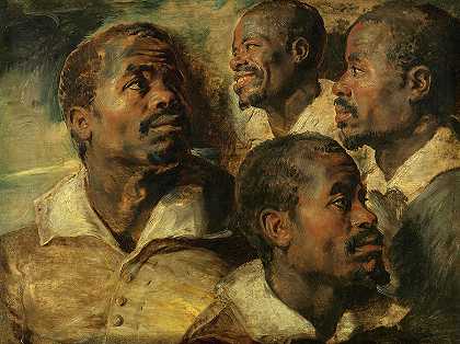 关于沼地之首的四项研究，1614-1616年`Four Studies of a Head of a Moor, 1614-1616 by Peter Paul Rubens