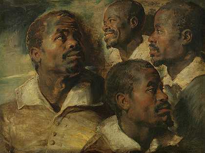 对沼地之首的四项研究，1616年`Four Studies of a Head of a Moor, 1616 by Peter Paul Rubens