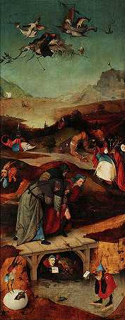 圣安东尼的诱惑，左图，15世纪`The Temptations of St Anthony, Left panel, 15th century by Jheronymus Bosch