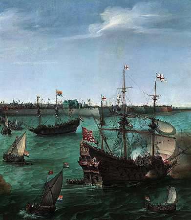1623年，帕兰廷的弗雷德里克五世和伊丽莎白·斯图尔特抵达法拉盛`The arrival of Frederik V of the Palantine and Elizabeth Stuart in Flushing, 1623 by Hendrick Cornelisz Vroom