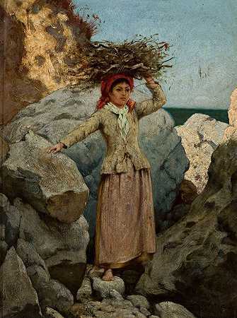 安努齐亚塔。头上戴着一串灌木的女孩`Annunziata. Girl with a bunch of brushwood on her head (1894) by Curt Agthe