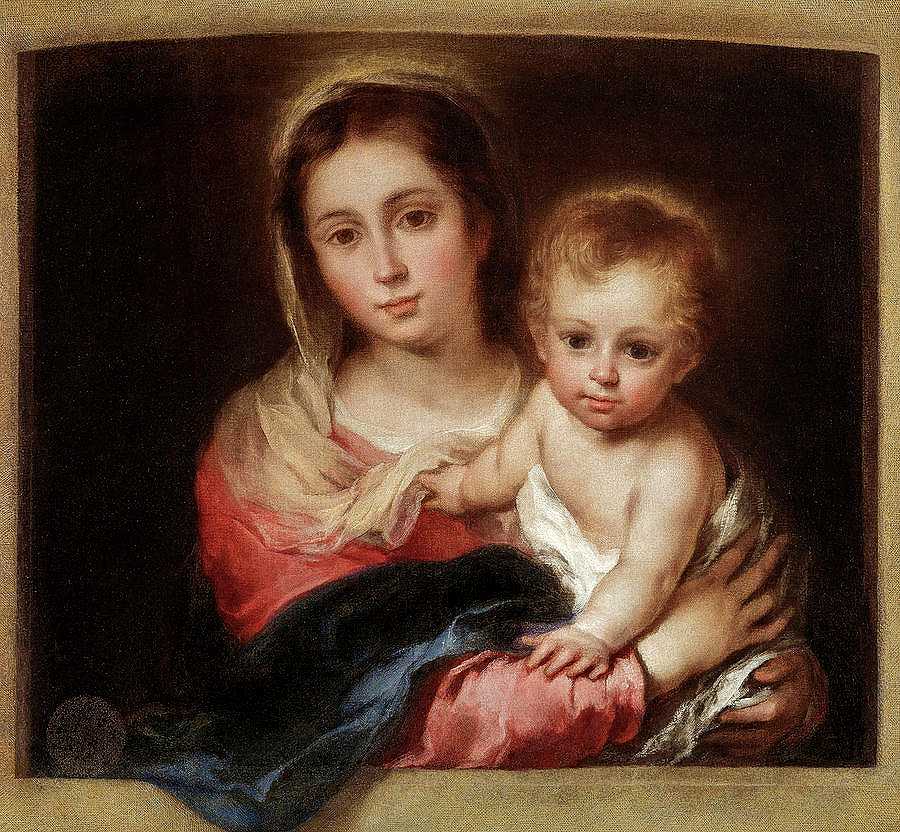 餐巾女子，带着孩子的女子`Virgin of the Napkin, Virgin with Child by Bartolome Esteban Murillo