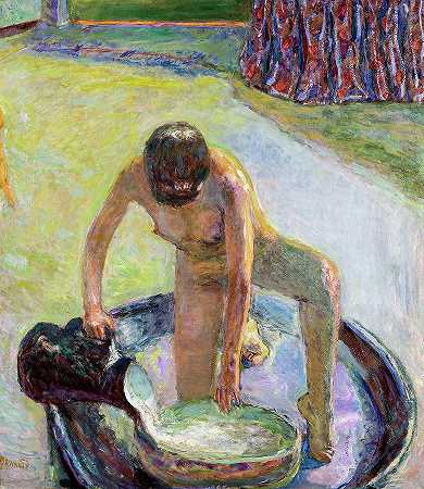 裸体蹲在浴缸里，1918年`Nude Crouching in the Tub, 1918 by Pierre Bonnard
