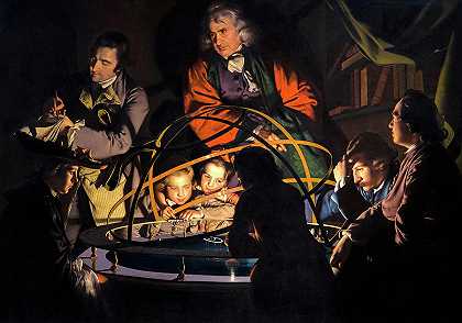 1766年，一位哲学家在奥雷里讲道，在奥雷里用一盏灯代替太阳`A Philosopher Giving that Lecture on the Orrery, in which a Lamp is put in the Place of the Sun,1766 by Joseph Wright of Derby