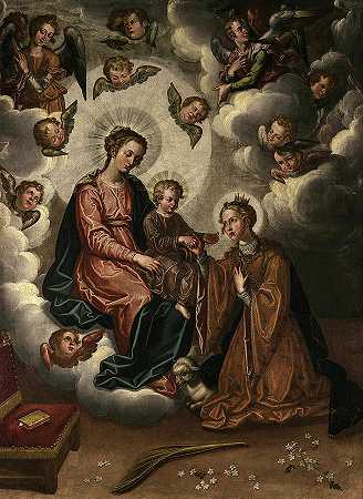 圣阿格尼斯的神秘婚姻，1628年`The mystic marriage of St Agnes, 1628 by Francisco Pacheco