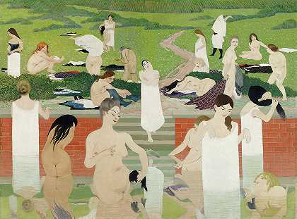 巴斯，1893年夏夜`The Bath, Summer Evening, 1893 by Felix Vallotton