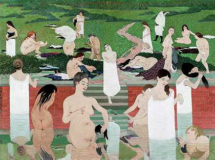 1893年夏天的一个晚上洗澡`Bathing on a Summer Evening, 1893 by Felix Vallotton