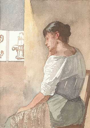 坐着的女孩，侧面靠左`Zittend meisje, profiel naar links (1836 ~ 1896) by Hendrik Valkenburg