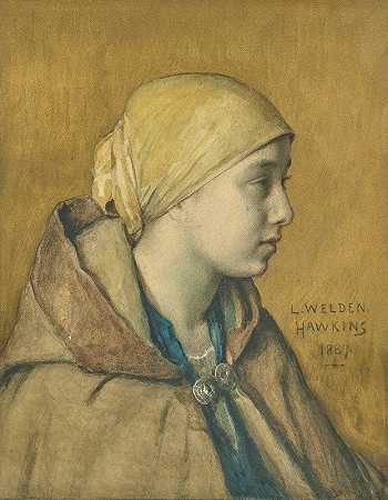 年轻的农家女孩`Young peasant girl (1887) by Louis Welden Hawkins