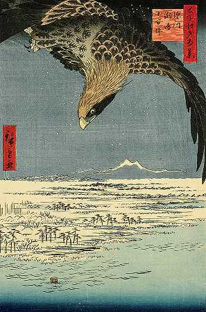 Fukagawa Susaki和Jumantsubo，1857年`Fukagawa Susaki and Jumantsubo, 1857 by Utagawa Hiroshige