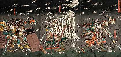 1851年，恶作剧英雄在Shijo Nawate的最后一站`Last Stand of the Kusunoki Heroes at Shijo-Nawate, 1851 by Utagawa Kuniyoshi