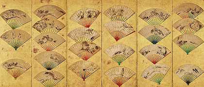 粉丝们，江户时代`Fans, Edo period by Unknown artist