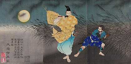 藤原正男在月光下吹长笛，1882年`Fujiwara no Yasumasa Playing the Flute by Moonlight, 1882 by Tsukioka Yoshitoshi