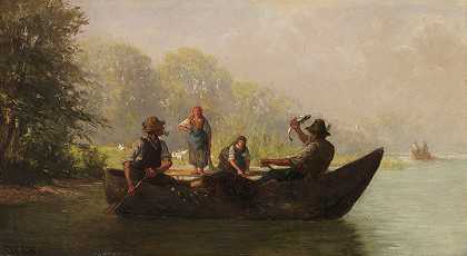 湖岸上的渔民`Fischer am Seeufer (Ca. 1880~1900) by Richard Voltz
