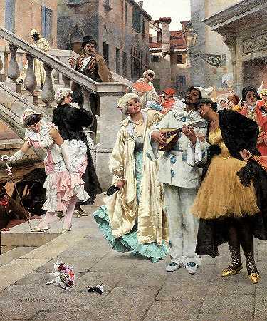 狂欢节上的狂欢者，威尼斯`Revellers at the Carnival, Venice by Samuel Melton Fisher