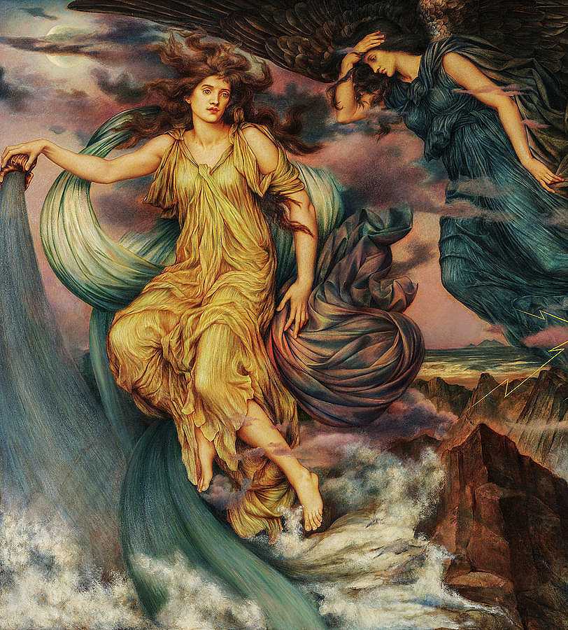 风暴之魂，雨与雷雨之魂，1900年`The Storm Spirits, spirits of Rain and Thunderclouds, 1900 by Evelyn De Morgan
