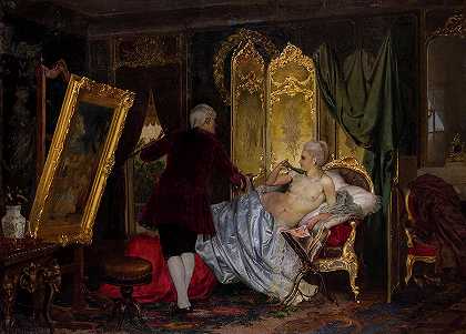 这位艺术家画了一幅侯爵夫人的肖像`Artist paints a portrait of the marquise by Henryk Siemiradzki