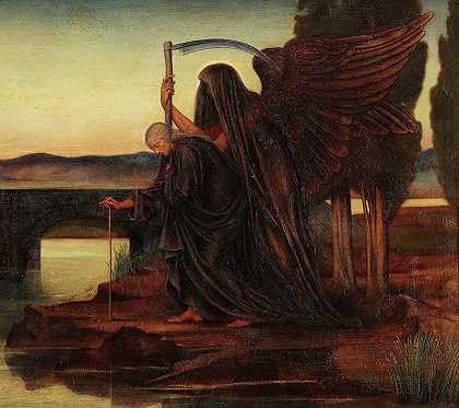 爱的逝去，死亡天使，1884年`Love\’s Passing, Angel of Death, 1884 by Evelyn De Morgan