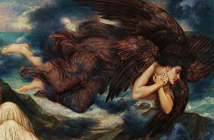 暴风雨过后的港口，死亡天使，1905年`Port After Stormy Seas, The Angel of Death, 1905 by Evelyn De Morgan
