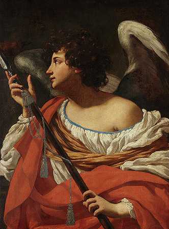 拿着长矛的天使，1627年`Angel with a Spear, 1627 by Simon Vouet