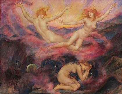 《黑夜与黎明》，1914年`Night and Dawn, 1914 by Evelyn De Morgan