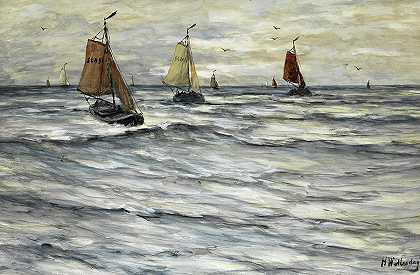 渔船`Fishing Boats by Hendrik Willem Mesdag