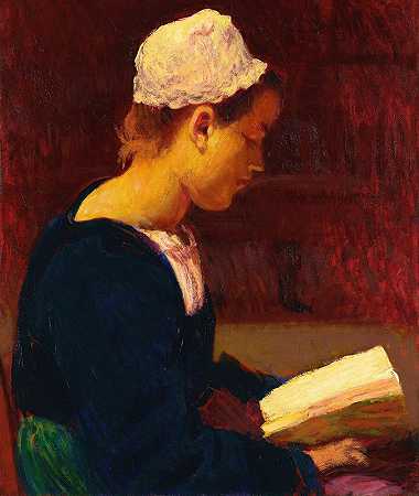 布莱顿女孩阅读（布莱顿·利桑特）`Breton Girl Reading (Bretonne Lisant) by Roderic O&;Conor