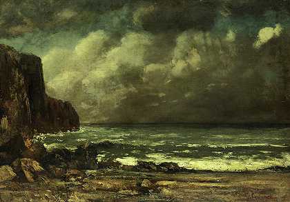 暴风雨之海，1865年`Stormy Sea, 1865 by Gustave Courbet