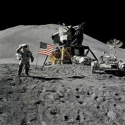 阿波罗15号宇航员展开首次月球漫游`Apollo 15 Astronauts Deploy First Lunar Roving by Cosmic Photo