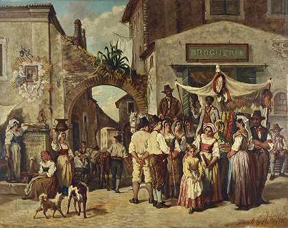 蒂沃利的流动商人`Marchands ambulants à Tivoli (1866) by Auguste Dutuit