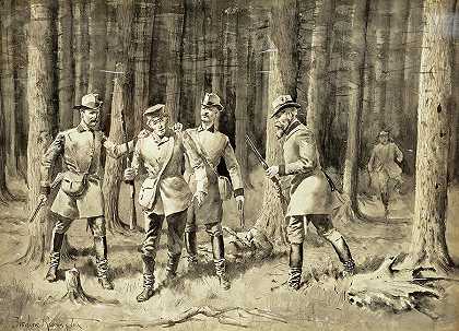 1892年，一名偷猎者在森林中被捕`Arrest of a Poacher in the Forest, 1892 by Frederic Remington