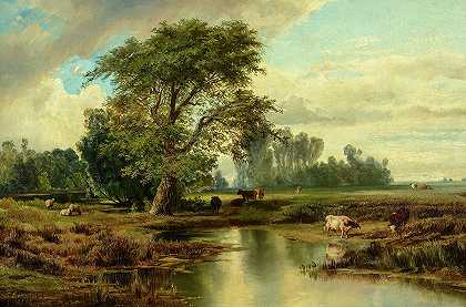1856年新泽西州伯灵顿风景`View of Burlington, New Jersey, 1856 by Thomas Moran
