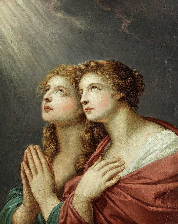 两位女性人物祈祷的研究`Study for Two Female Figures Praying by Heinrich Fuger