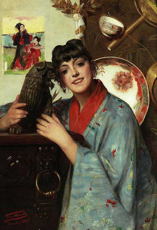 日本室内的年轻女子`Young woman in a Japanese interior by Leon Herbo
