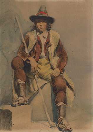 阿尔巴尼亚一名坐着的男子的研究`A study of a sitting man from Albania (1851–1853) by Vojtech Klimkovič