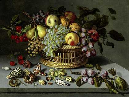 水果还有贝壳和昆虫`Fruits Still life with Shells and Insects by Ambrosius Bosschaert
