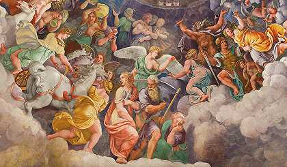 1532年奥林匹斯山巨人会议室天花板`Chamber of the Giants, Ceiling, Mount Olympus, 1532 by Giulio Romano