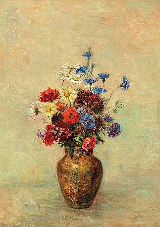 花瓶里的花，1911年`Flowers in a Vase, 1911 by Odilon Redon