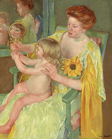 拿着向日葵的女人`Woman with a Sunflower by Mary Cassatt