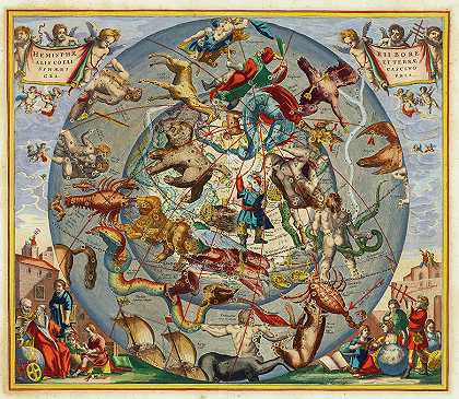 北方星座，天空地图，1661年`Boreal constellations, A map of the sky, 1661 by Andreas Cellarius