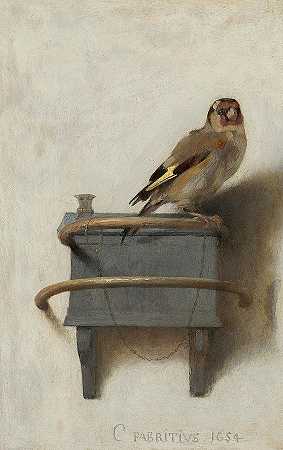 金翅雀，推杆`The Goldfinch, Het Puttertje by Carel Fabritius