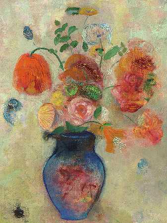 带花的大花瓶，混花，1912年`Large Vase with Flowers, Mixed Flowers, 1912 by Odilon Redon