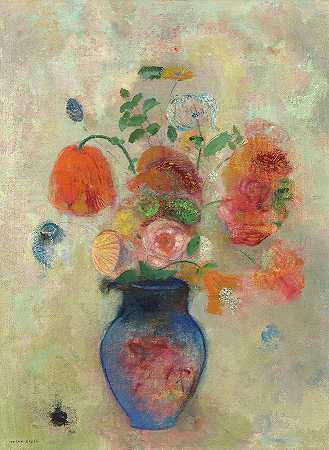 带花的大花瓶，1912年`Large Vase with Flowers, 1912 by Odilon Redon