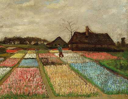 荷兰的球茎田、花坛，1883年`Bulb Fields, Flower Beds in Holland, 1883 by Vincent van Gogh