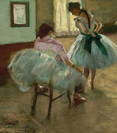 舞蹈课，芭蕾舞演员，1879年`The Dance Lesson, Ballerinas, 1879 by Edgar Degas