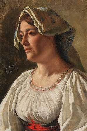 意大利女人的肖像`Portrait Of An Italian Woman by Emil Czech
