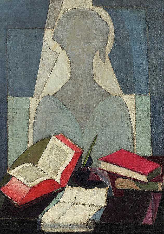 1917年的《女诗人》`The Poetess, 1917 by Angel Zarraga