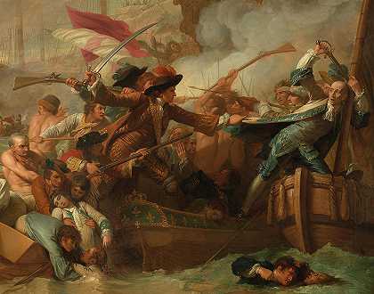 巴弗勒战役和拉霍格战役`Battles of Barfleur and La Hougue by Benjamin West