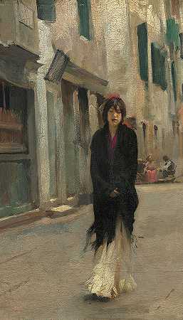 威尼斯街头，年轻女子，1882年`Street in Venice, Young Woman, 1882 by John Singer Sargent